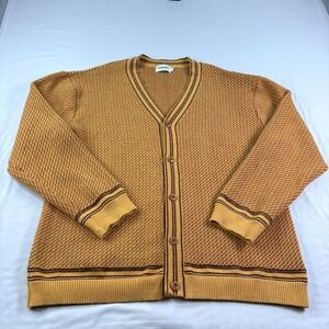 Oxknit Sweater Mens XL Gold Cardigan V-Neck Knit Stretch Tennis Long Sleeve
